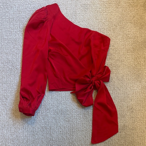 Anthropologie Mare Mare Red One-Shoulder Top, small - Picture 6 of 12